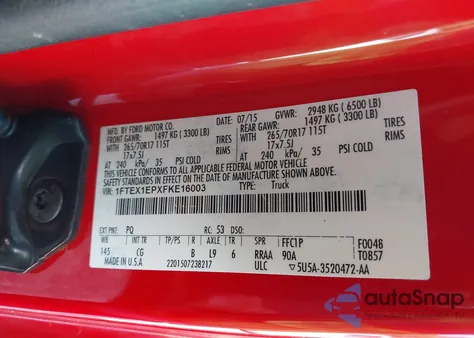 2015 Ford F-150 Xl z USA, uszkodzony, nr VIN 1FTEX1EPXFKE16003